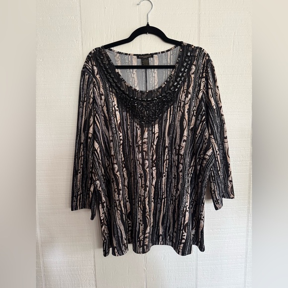 Susan Lawrence size 3x Black and Cream Striped Blouse - Picture 1 of 6